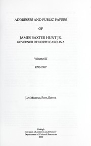 Addresses and public papers of James Baxter Hunt, Jr. Governor of North Carolina volume I 1977-1981. Cover Image